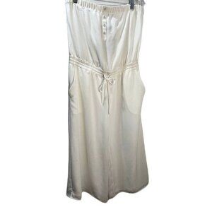 Naked Zebra Womens Ivory Sleeveless Jumpsuit With Button Front & Drawstring Wais